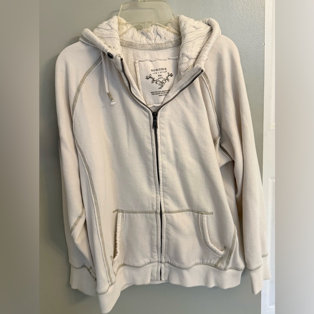 Sonoma Life + Style PXL Cream White Hoodie Jacket Full Zip Cable Sweater Lined - Picture 4 of 7